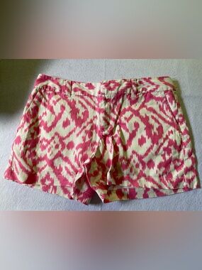 LOFT Pink and Cream Patterned Bermuda Shorts